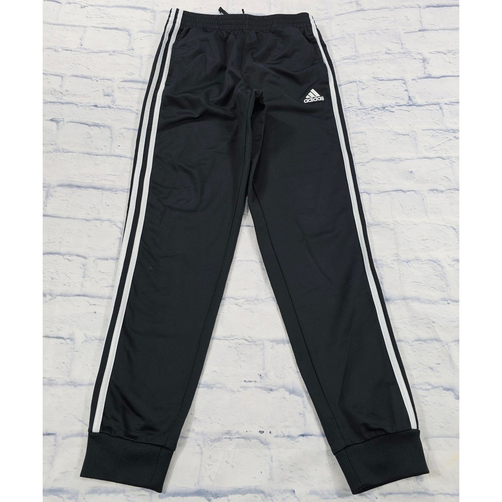 Adidas Iconic Tricot Youth Large 14/16 Black White 3-Stripe Joggers Sweatpants